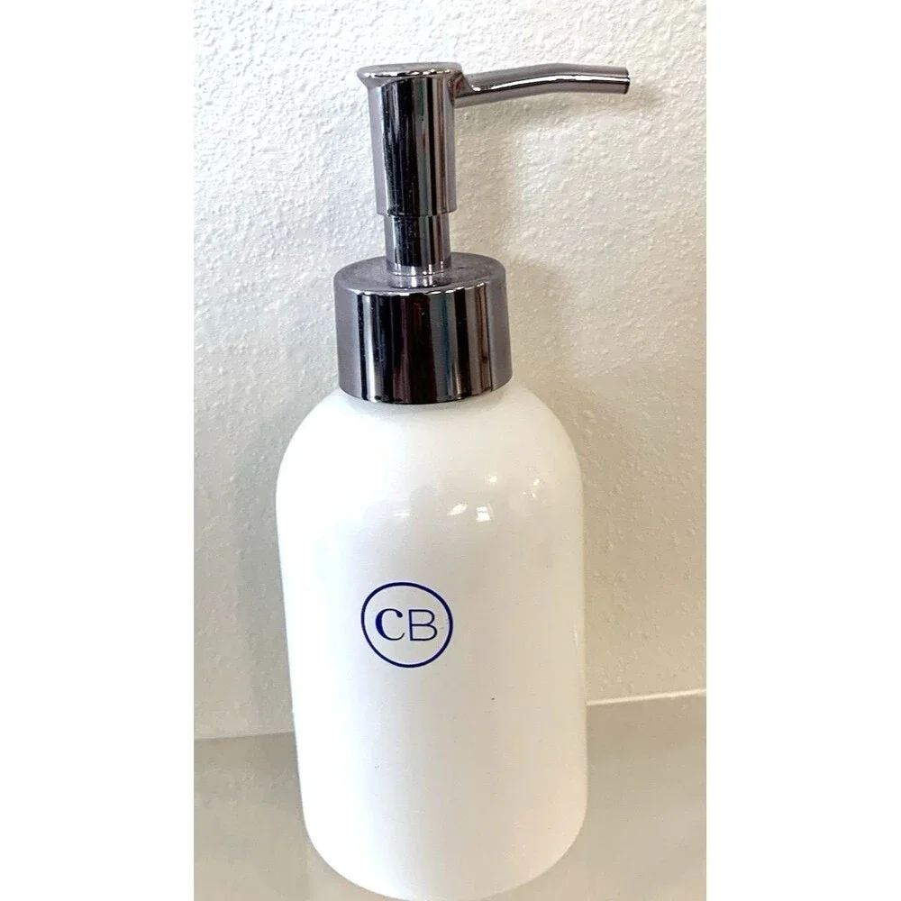 Reusable Liquid Dispenser Ceramic Jar w/Stainless Steel Pump Lotion Oils 6 Fl Oz